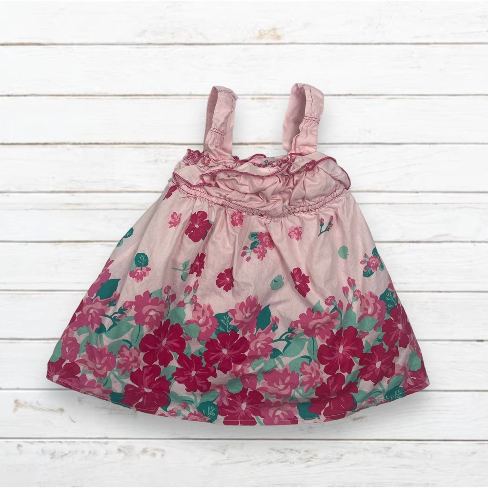 Little Lass Pink Floral‎ Ruffle Tiered Dress 12 Months